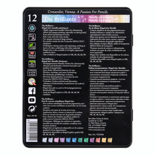 CRETACOLOR BRILLIANTS MEGA COLOUR PENCIL SET METALLIC SET 12 - Image 5