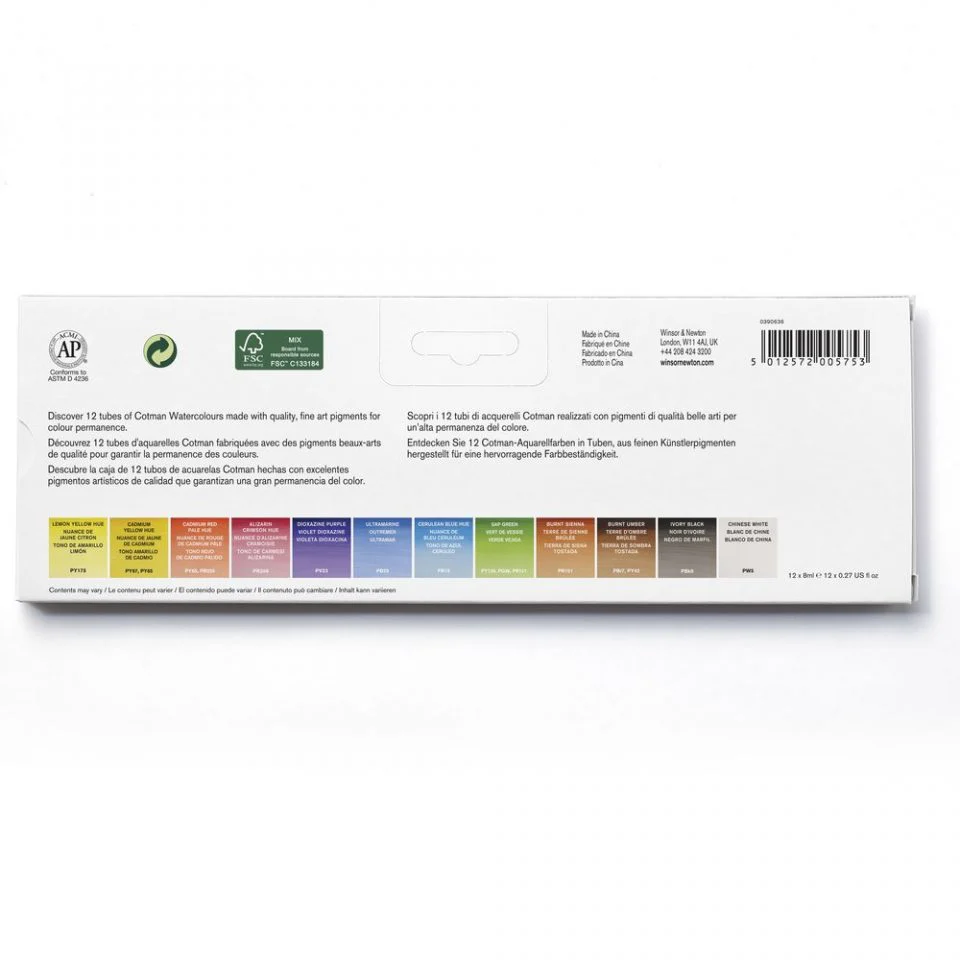 Winsor & Newton Cotman Watercolour Paint Collection 8ml Tube Set 12 - Image 3