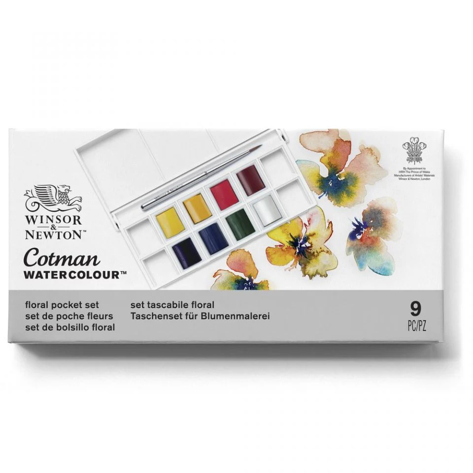 Winsor & Newton Cotman Watercolour Paint Floral Pocket 1/2 Pan Set 9