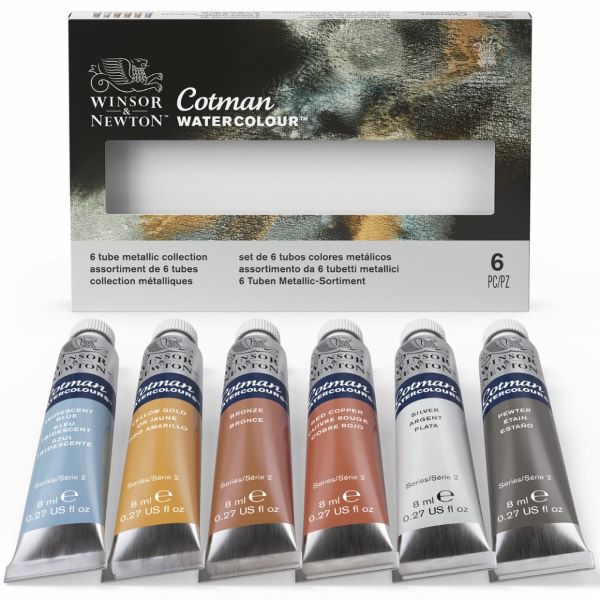 Winsor & Newton Cotman Watercolour Paint Metallic 8ml Tube Set 6 - Image 2