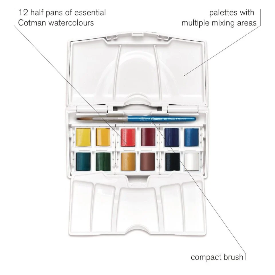 Winsor & Newton Cotman Watercolour Paint Palette Pocket 1/2 Pan Set 12 - Image 9